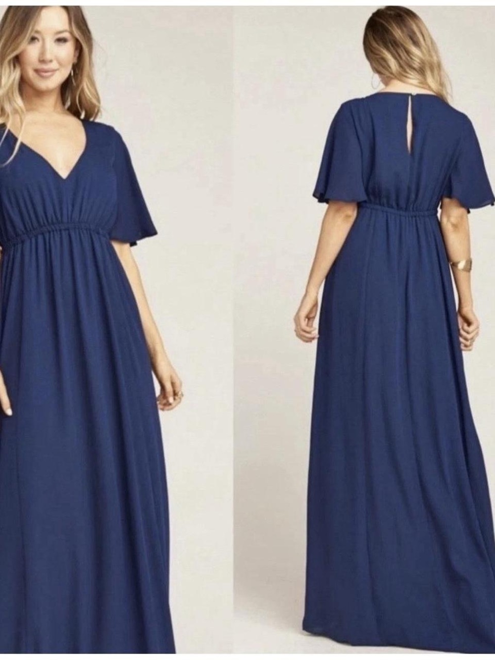 Show Me Your MuMu Navy V-Neck Flutter Sleeve Maxi Dress